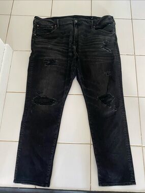 American Eagle Outfitters Black Distressed Slim Straight Jeans